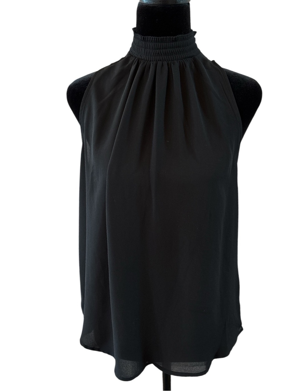 New York & Company Black Smocked Halter Neck Top